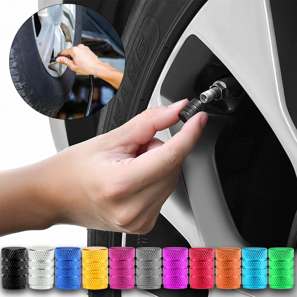 AUTCOAT 8Pcs Car Tire Valve Stems Caps Knurling Style Tire Valve Cap Aluminum Tire Wheel Stem Air Valve Cap Dustproof Cover