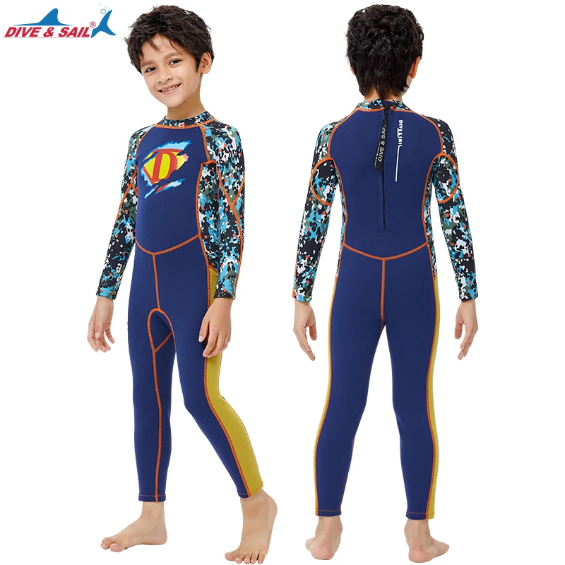 Full Body Kids Wetsuit Neoprene One Piece Warm Swimsuit 2.5MM for Girls Boys Children, Long Sleeve UV Protection Swimming Suit