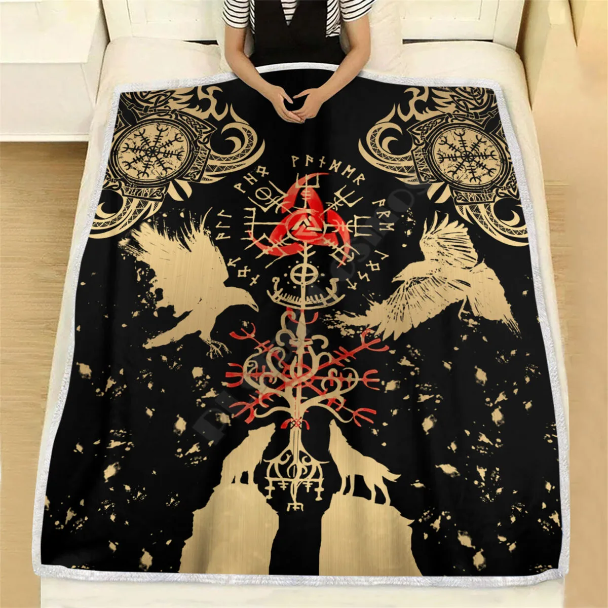 Beautiful Vikings Tattoo 3d printed fleece blanket Beds Hiking Picnic Thick Quilt Fashionable Bedspread Sherpa Throw Blanket 02