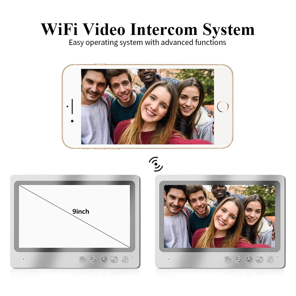 Wifi Video Intercom Systeem 9''screen Deurintercom Record System Wit Licht Nachtzicht Rfid Unlock Deurbel Camera Remote Unlock