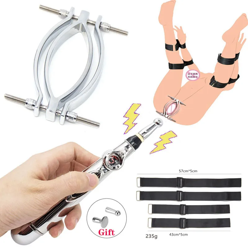 BDSM Set Electric Shock Vaginal Pen ,Hand Arm To Thigh Cuff Bondage ,Metal Labia Clip,G-Spot Clitoris Stimulator Exotic Sex Toys