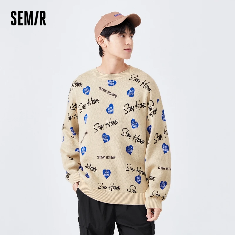 

Semir Knitwear Men Fashion Letters Full Mention 2022 New Retro Trend Early Spring Boys Loose Knitted Sweater