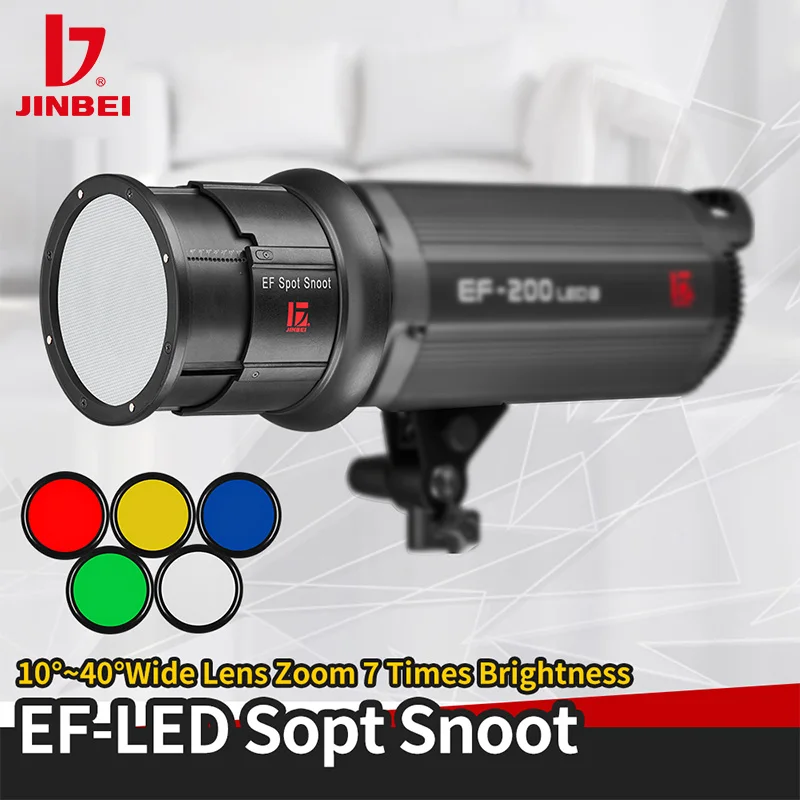 JINBEI EF-LED Focalize Spot Snoot 10~40 Degree Zoomable Art Special Effects Snoot with Color Gel for Bowens Mount Studio Light