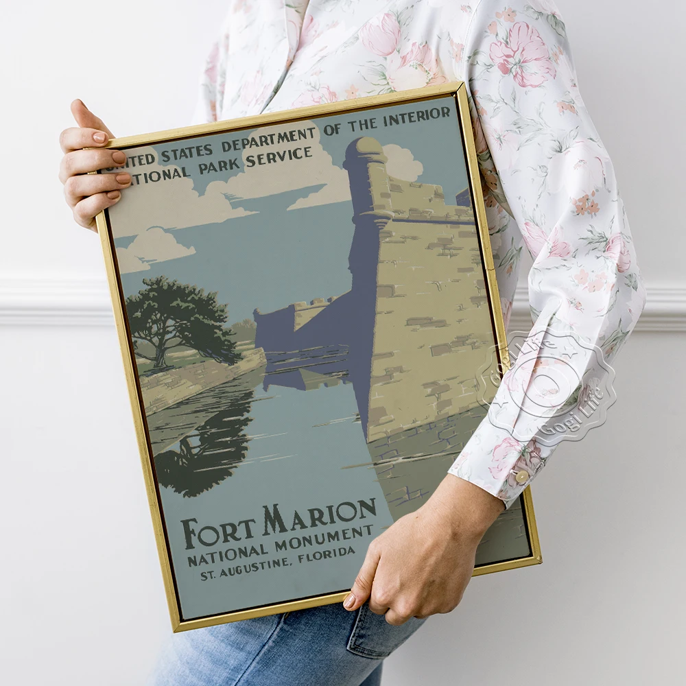 Vintage Wall Poster, Fort Marion Poster, Castillo de San Marcos Print Vintage American National Park Travel Poster, Florida, USA