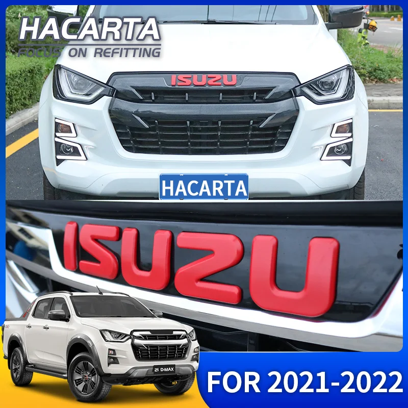 For 2021-2022 Model Isuzu D-max Front Grill Logo Grille Red Logo Red Letters ISUZU Pickup Stickers Words D-MAX Accessories DMAX