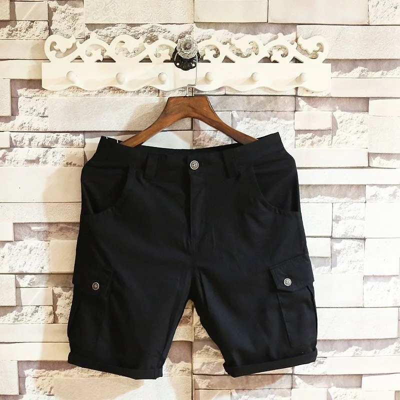 

Summer Fashion Beach Shorts Solid Color Pockets Straight Cargo Shorts Mens Slim Fit Knee Length Trousers Male Casual Sweatpants
