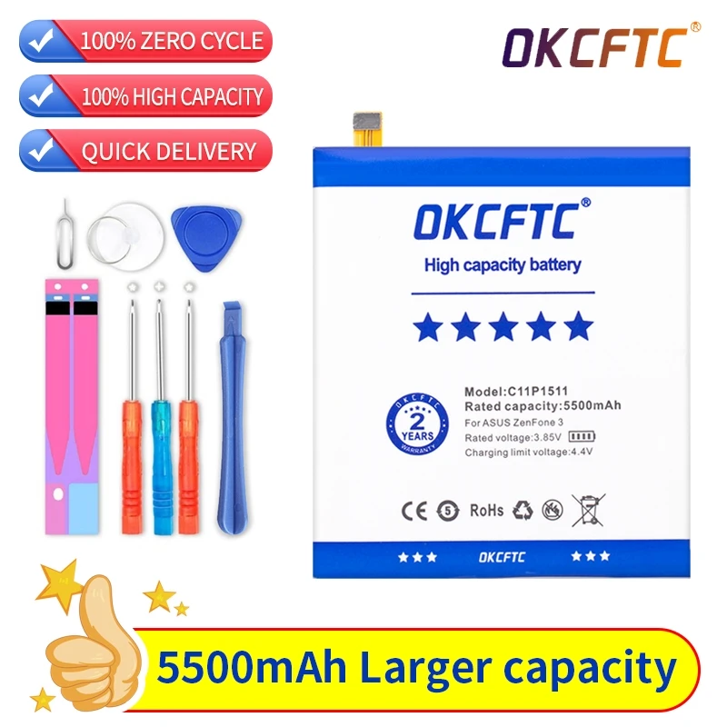 

High Capacity C11P1511 Battery For ASUS Zenfone3 Ze552kl Z012da Z012de 5500mAh+Free Tools