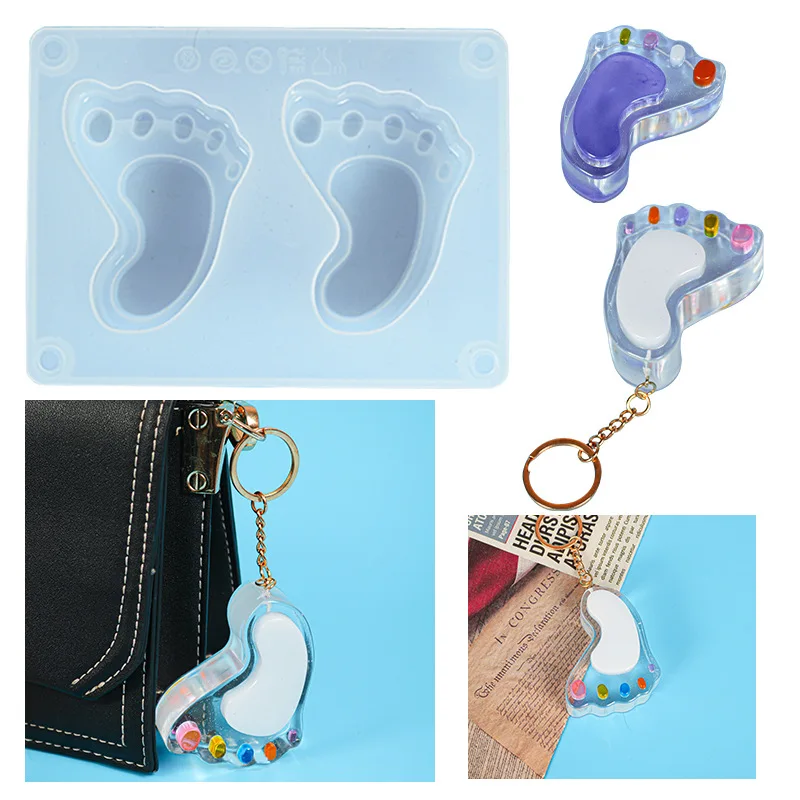 2 Companies Feet Pendant Silicone Mold For Handmade DIY Bag Jewelry Decoration Accessories Epoxy Resin Mold Key Chain Making