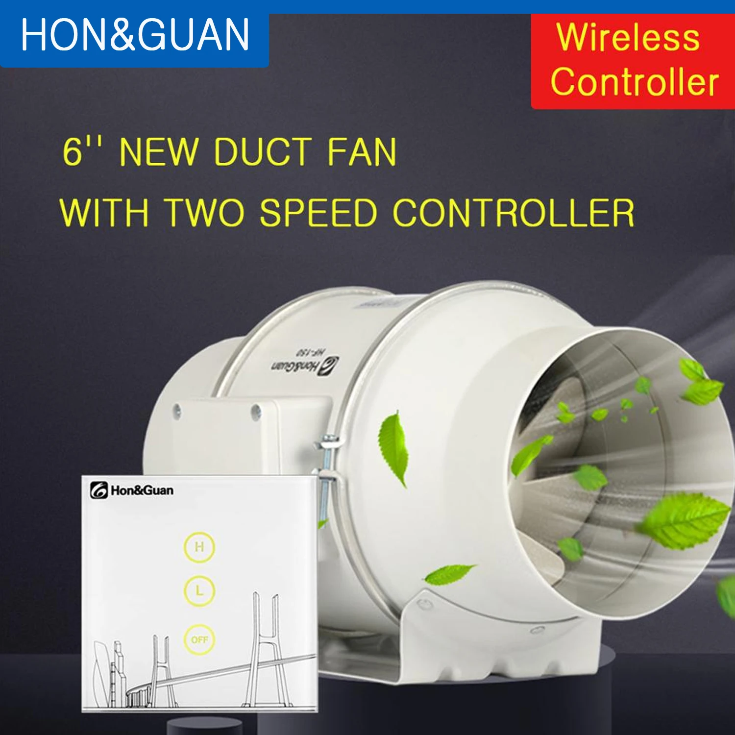 Hon&Guan 6\'\' 220V Silent Air Extractor Inline Ducted Fan with Wireless Controller For Bathroom Kitchen Hood Ventilation