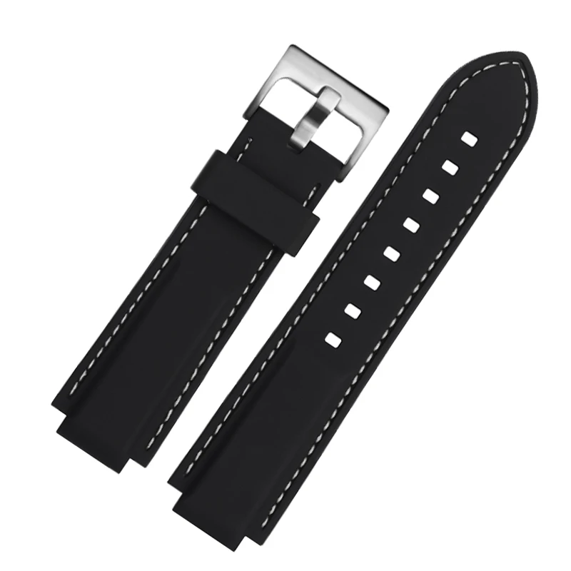 Silicone Rubber Watchband for Oris Aquis Watch Band Convex Strap Stainless Steel pin Buckle Wrist Bracelet Black 24mm x 11mm