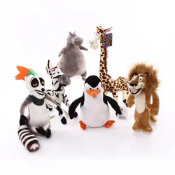 6 Styles CartoonMadagascar Plush Toy Madagascar Cartoon Figure Lion Giraffe Penguin Zebra Hippo Doll fan Cute Gift