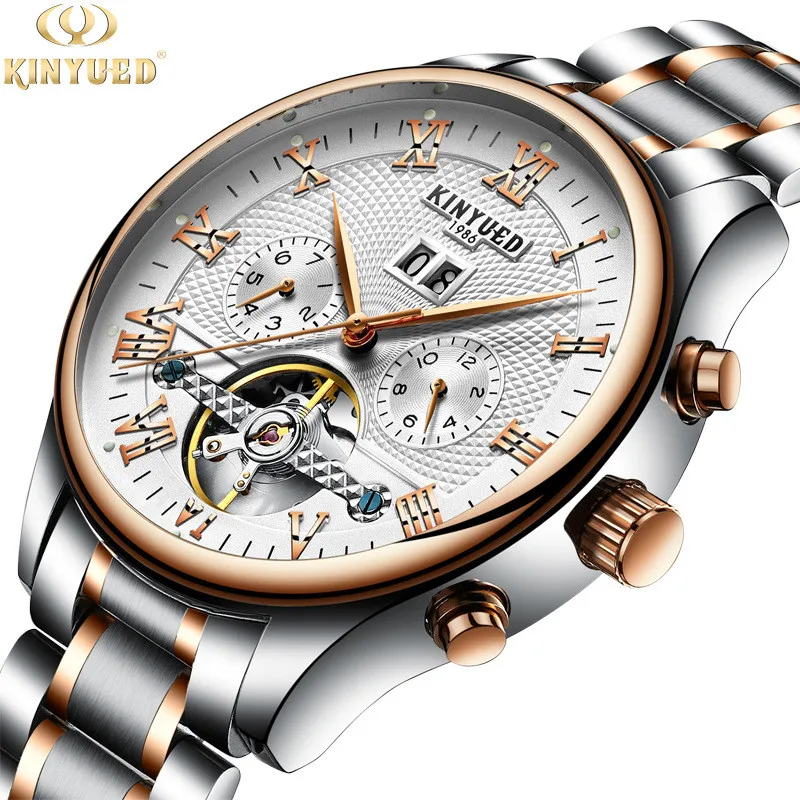 Relojes Tourbillon Watch Men KINYUED Fashion Sport Automatic Mechanical Clock Mens Watches Top Brand Luxury Business Watch