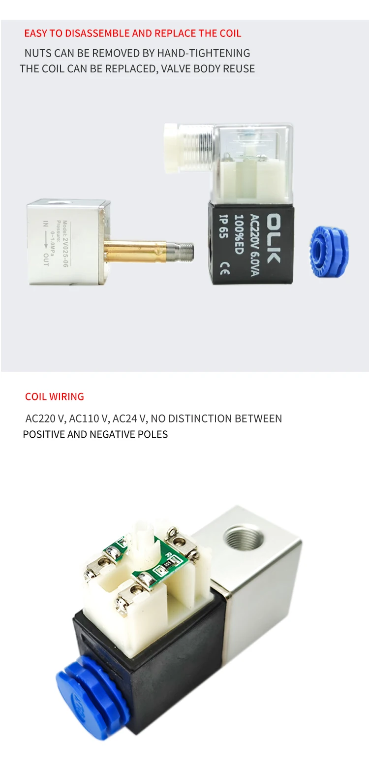 2V025-06 1/8" 2-Positionen 2-Wege Luftmagnetventil 110V Pneumatisches Steuerventil – Detail 6