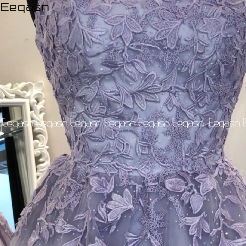 Customized Lilac Lace Prom Dresses Spaghetti Straps Vestido De Fiesta Open Back A Line Women Prom Gowns Long Formal Evening Gown