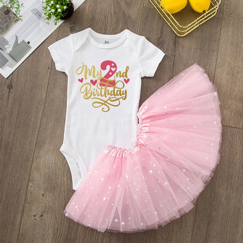 First Birthday Baby Girl Birthday Party Dress Cute Pink Tutu Cake Dresses + Romper Outfits Toddler Girls Summer Clothes Jumpsuit