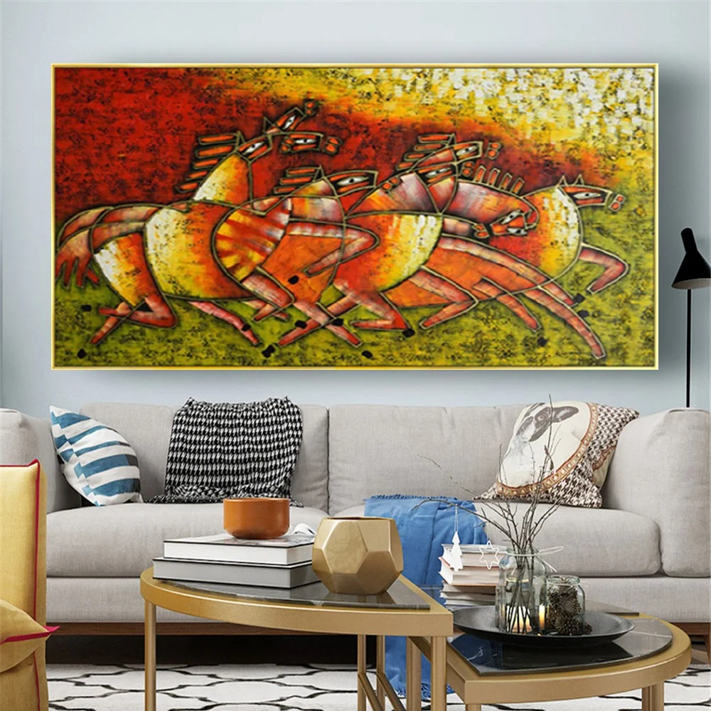 100% Handpainted Modern Abstract Oil Painting On Canvas Cubism Horse Wall Picture For Living Room Home Decoration Art Gift