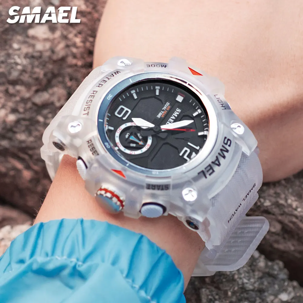 SMAEL Dual Time LED Display Watch for Men Military Sport Digital Watches Women Unisex Waterproof Auto Date Week Wristwatch 8007