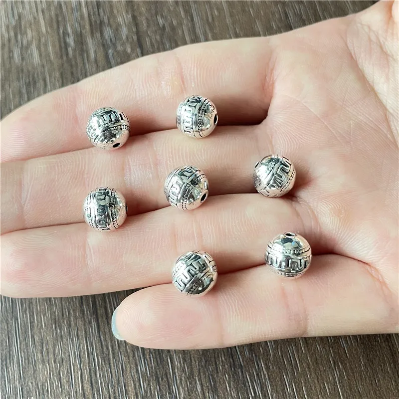 15pcs 9mm Perforation Muddy Round Engraved Metal Jewelry Beads DIY Handmade Bracelet Rosary Accessories Muslim Lslamic Wholesale