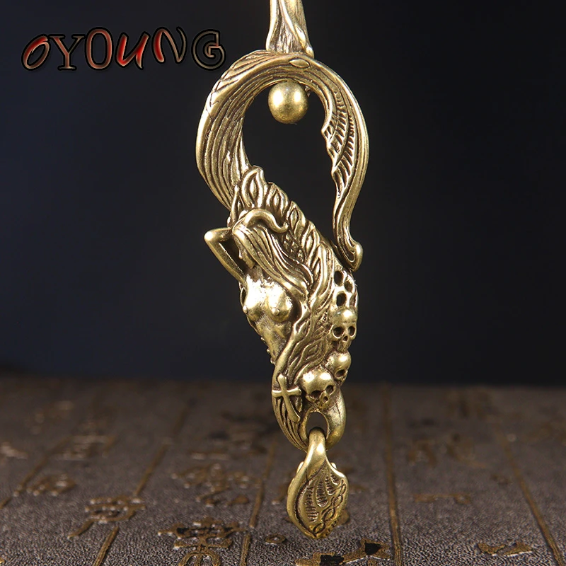 Pure Brass Mermaid Skull U Hooks Vintage Metal Car Key Chain Accessory Handmade DIY Keychain Punk Belt Strap Buckle Leather Clip