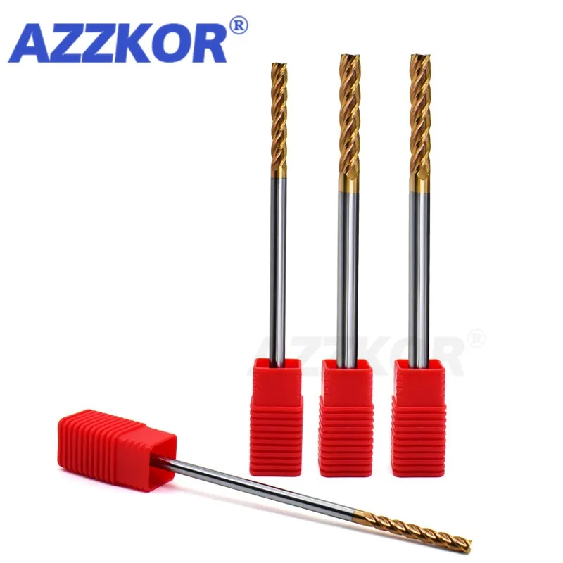 Milling Cutter Alloy Coating Tungsten Steel Tool Cnc Endmill Top Lengthen 75L/100L Wholesale Kit Milling Flat Bottom Long AZZKOR