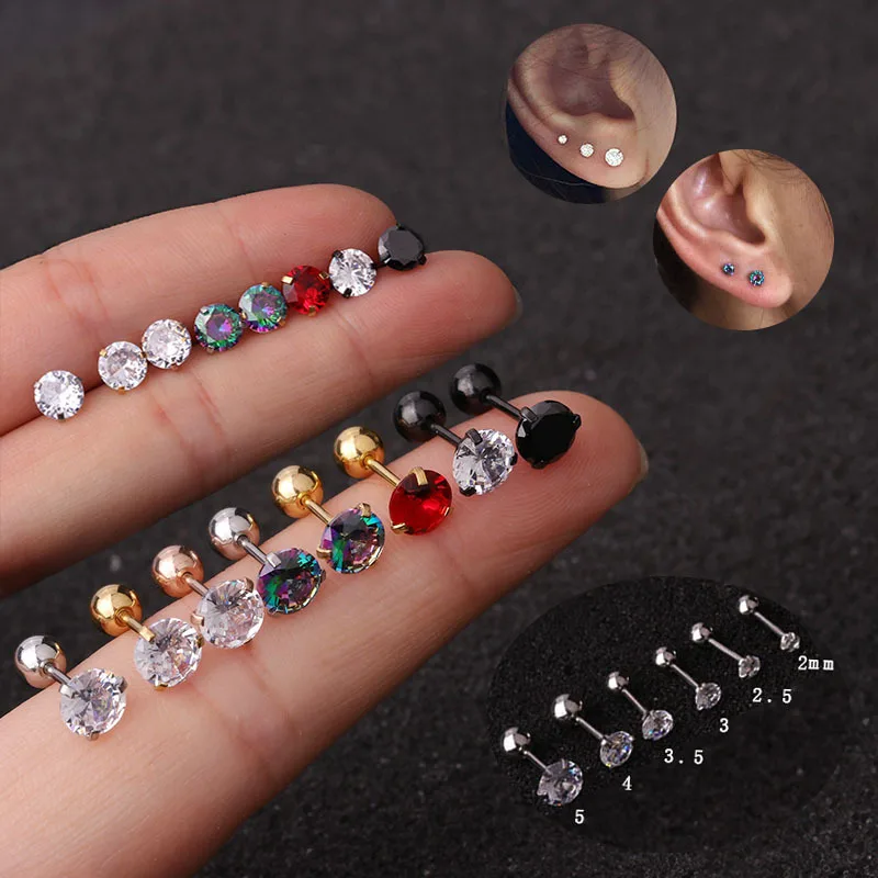 2Pcs Small Round Cz Tragus Cartilage Rook Helix Snug Conch Earring 20G Prong Gem Monroe 16G Tragus Helix Ear Piercing