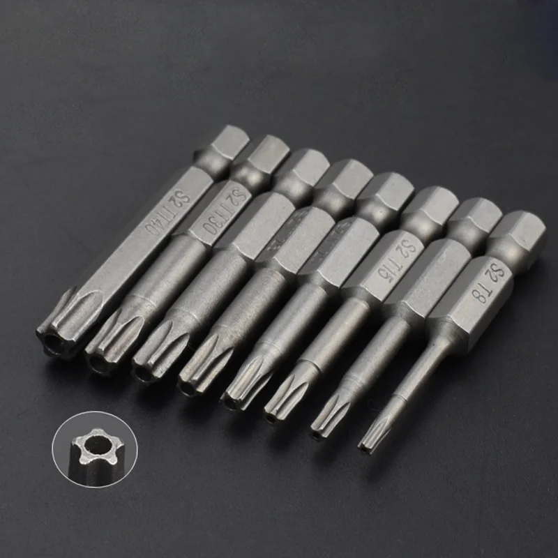 1/4 Inch Magnetic Pentacle Star Head Screwdriver Bits Pentalobe Electric Screwdriver Bit Hand Tools 25mm Length T10-T40