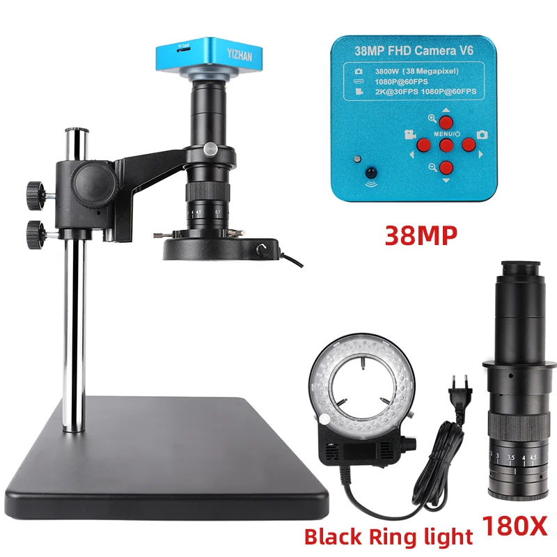 

38MP HDMI-Compatible USB Digital Microscopio Camera Zoom 130X C-Mount Lens Stereo Microscope LED Ring Light For PCB Soldering