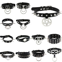 New Goth Punk Spike Rivet Choker Collar For Women Steampunk Pentagram Necklace Emo Neck Strap Cosplay Chocker Gothic Accessories