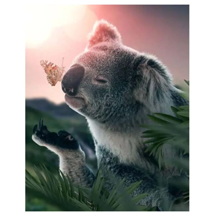 DIY 5D Cute Animal Koala Kiss Butterfly Rhinestone Embroidery Diamond Painting Cross Stitch Mosaic Pattern Home Decor   FC641