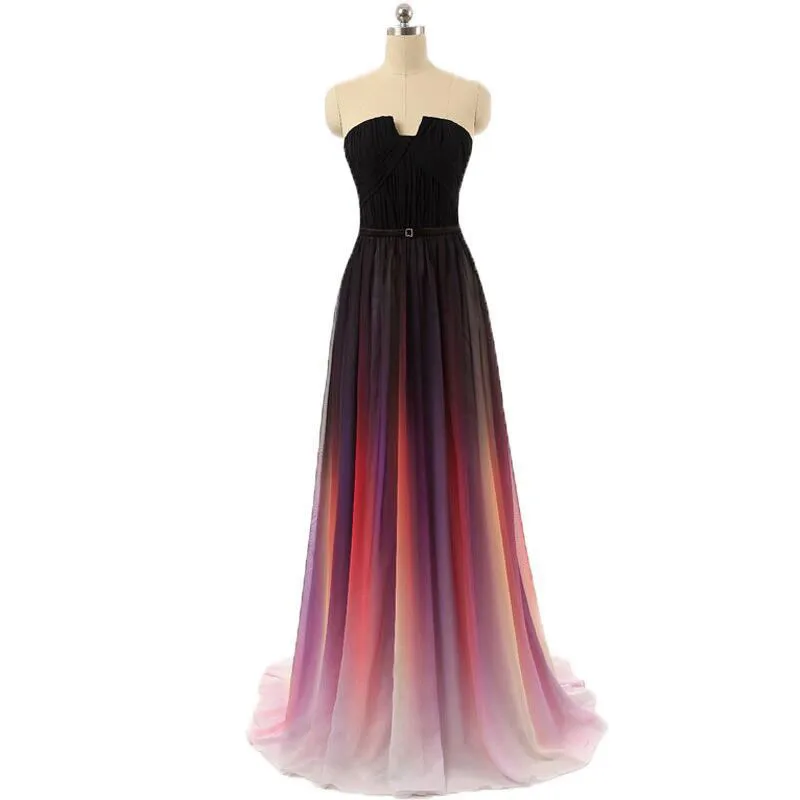 A Line Gradual Chiffon Sashes Elegant Off Shoulder Strapless Bridesmaid Dresses Wedding Party Evening Prom Sweep Train Zipper