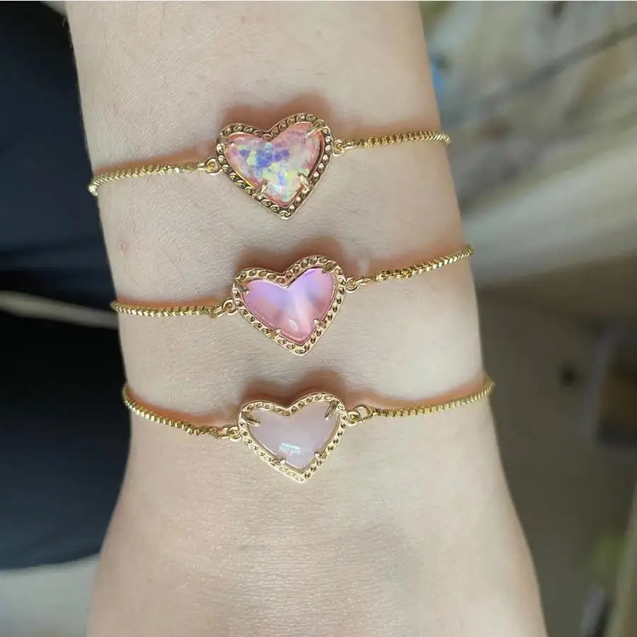 2024 New Valentine's Day Gift Love Cute Pink Small Heart Resin Adjustable Stainless Steel Chain Bracelet for Women