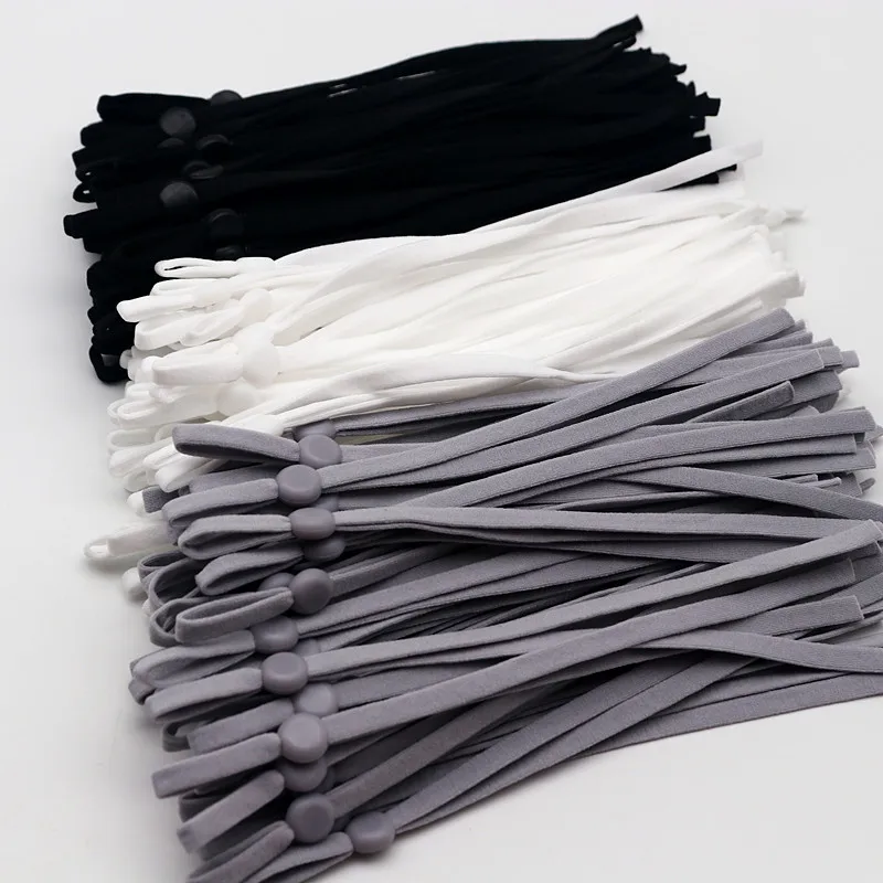 100Pcs15CM/5mm Black and White Elastic Band Nylon Silicone Buckle Adjustable DIY Hanging Ear Rope Suture Mask Craft Accessories