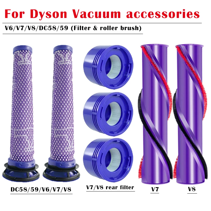 High-quality For Dyson V7 Handheld Vacuum Cleaner Accessories Washable HEPA Filter V8 Roller Brush Head Replacement Spare Parts