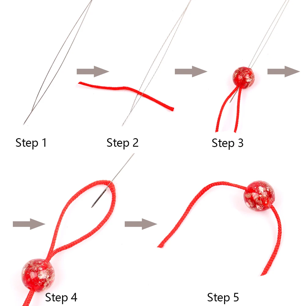 Alfileres de agujas para abalorios, herramientas de acero inoxidable curvadas abiertas para enhebrar cordón, fabricación fácil de joyas, 5 unidades