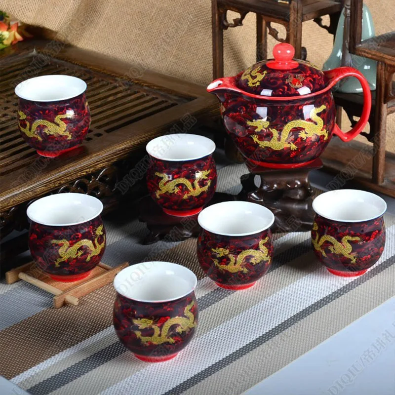 Chinese Ceramic Tea Set, Kung Fu Porcelain Tea Cup, Dragon Teapot, Kungfu Teaset, Puer Oolong Ceremony, Teaware