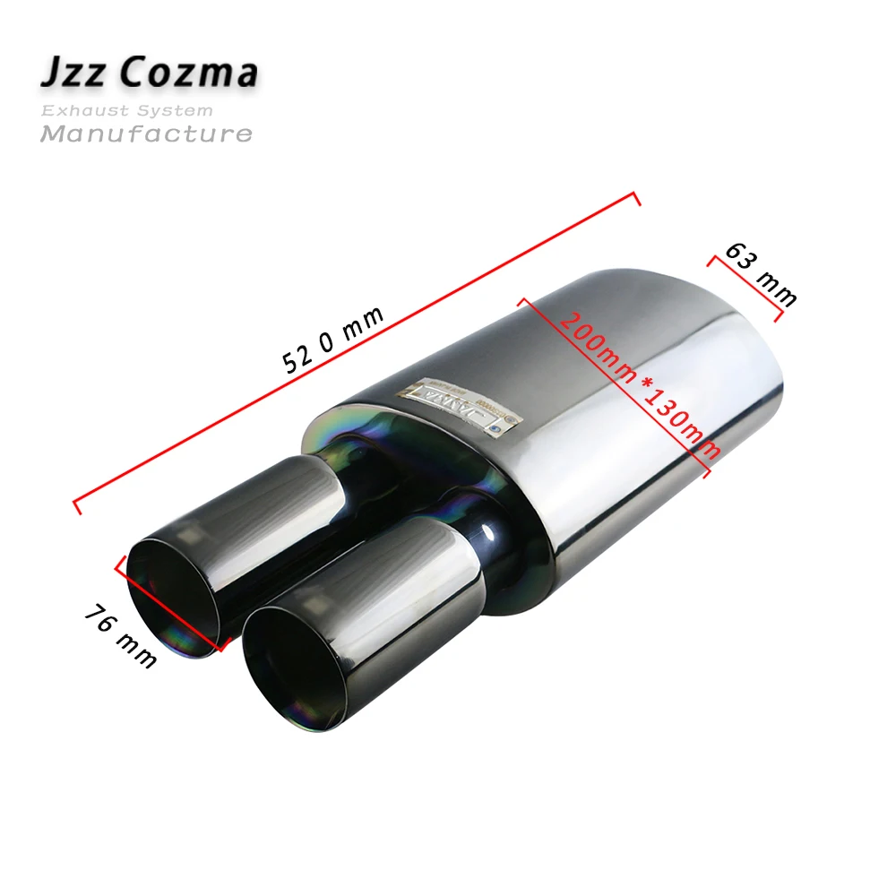 JZZ Universal 2.5'' Stainless Steel 201 Black Car Exhaust Muffler Performance Enable Loud Sound 3'' Dual Out Turbo Nozzles