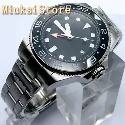 BLIGER 43mm Men's Top Mechanical Watch Sapphire Glass Ceramic Bezel Black Sterile Dial DG3804 GMT Automatic Movement Watch