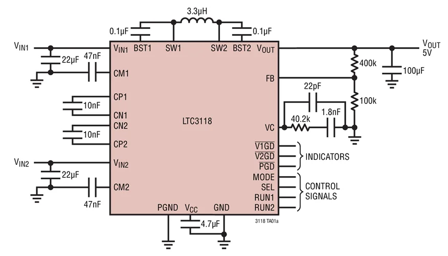 LTC3118EUFD LTC3118IUFD LTC3118HUFD LTC3118MPUFD LTC3118 - 18V, 2A Buck-Boost DC/DC Converter with Low-Loss Dual Input PowerPath