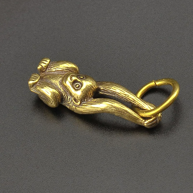 Brass Mini Monkey Key Chains Pendants Creative Animal Copper Handmade Car Keychain Charms Long Arm Monkey Gifts Vintage Keyrings
