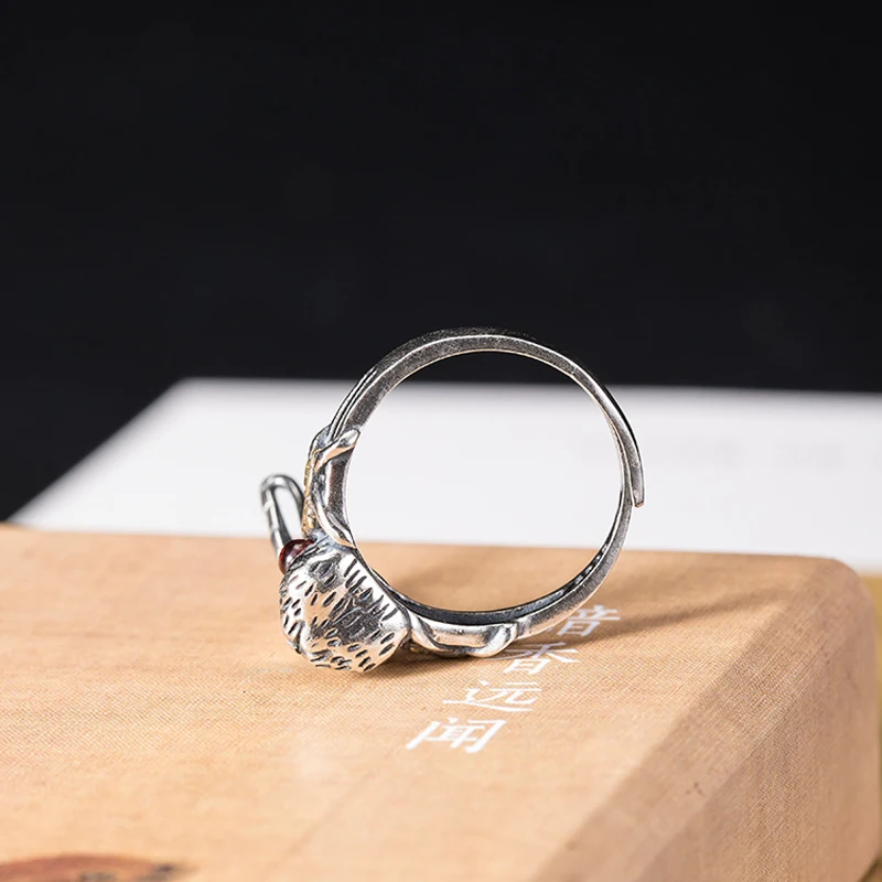 925 Sterling Silver Thai Silver Rabbit Rings Zodiac For Women Adjustable Jewelry Gift Female Animal Trend Punk
