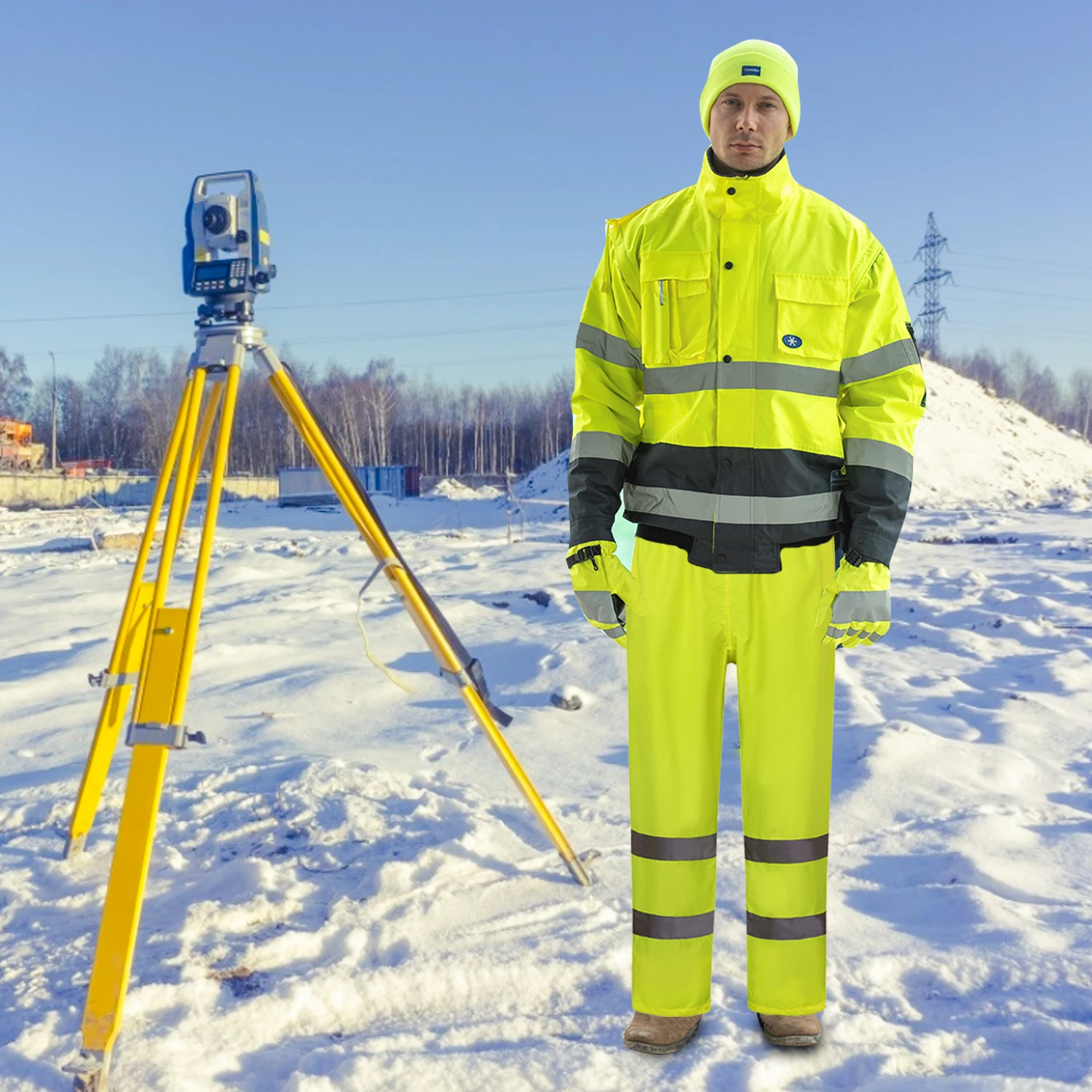 AYKRM HI VIS odblaskowe spodnie bezpieczne, wodoodporne, wiatroszczelne spodnie dresowe długie wycieczki rowerowe typu Oxford