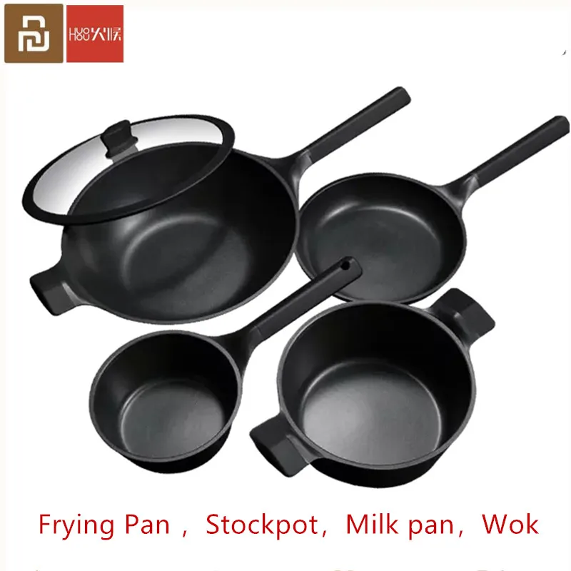 

Huohou NonStick Super Platinum Frying Pan Wok Stockpot Milk Pan Durable Easy to Clean Temperature Reminder for xiaomi Kitchen