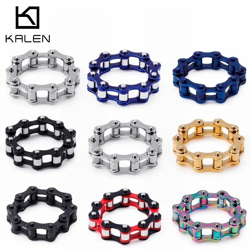 

KALEN Stainless Steel Gold Color Motorcycle Chain Rings For Men Boho Colorful Bike Chain Finger Man Ring Biker Party Jewelry Siz