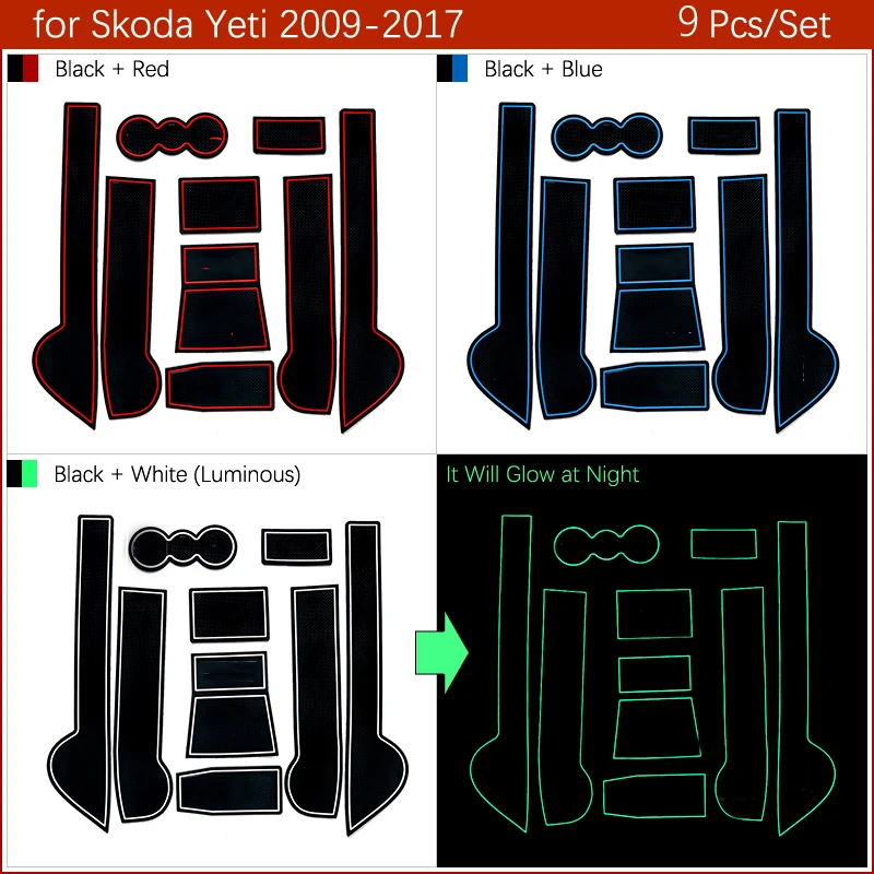 for Skoda Yeti 2009~2017 2011 2013 2015 2016 Rubber Anti-slip Mat Door Groove Cup pad Gate slot Coaster Interior Car Accessories