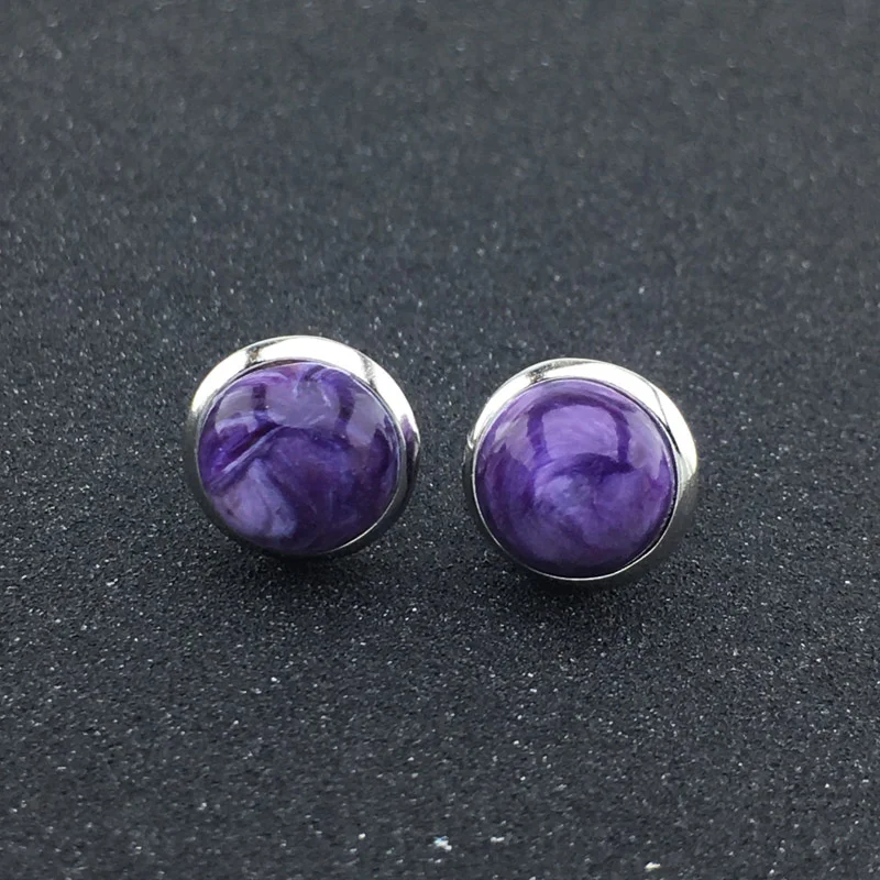 FFGems Natural Charoite Earring 925 Silver Sterling Gemstone Fine Jewelry For Women Lady Wedding Party Gift With Box