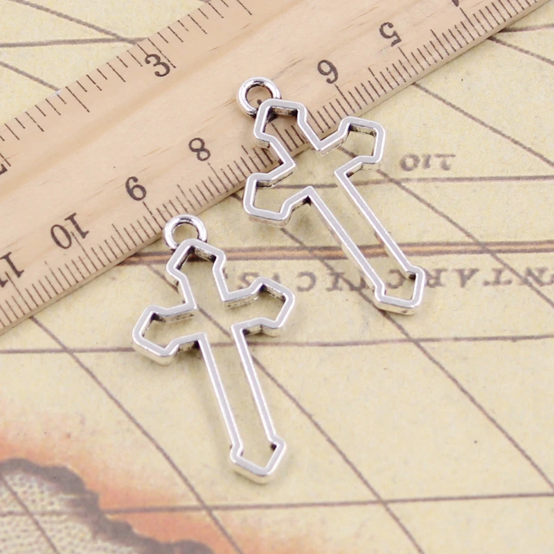 10pcs Charms Hollow Cross 38x22mm Tibetan Bronze Silver Color Pendants Antique Jewelry Making DIY Handmade Craft