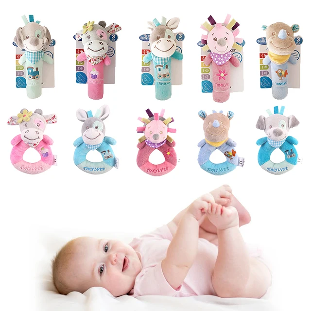 Noworodek Animal Hand Bell Rattle Miękka grzechotka Noworodek Edukacyjna grzechotka Mobiles Zabawki dla niemowląt Śliczne pluszowe zabawki Bebe 0-12 miesięcy