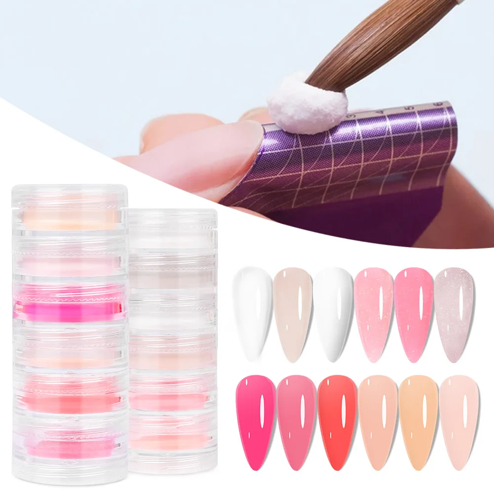 Polvo acrílico de 6 colores para manicura, extensiones de puntas de polímero de uñas de Color neón, accesorios de Arte de uñas de cristal francés