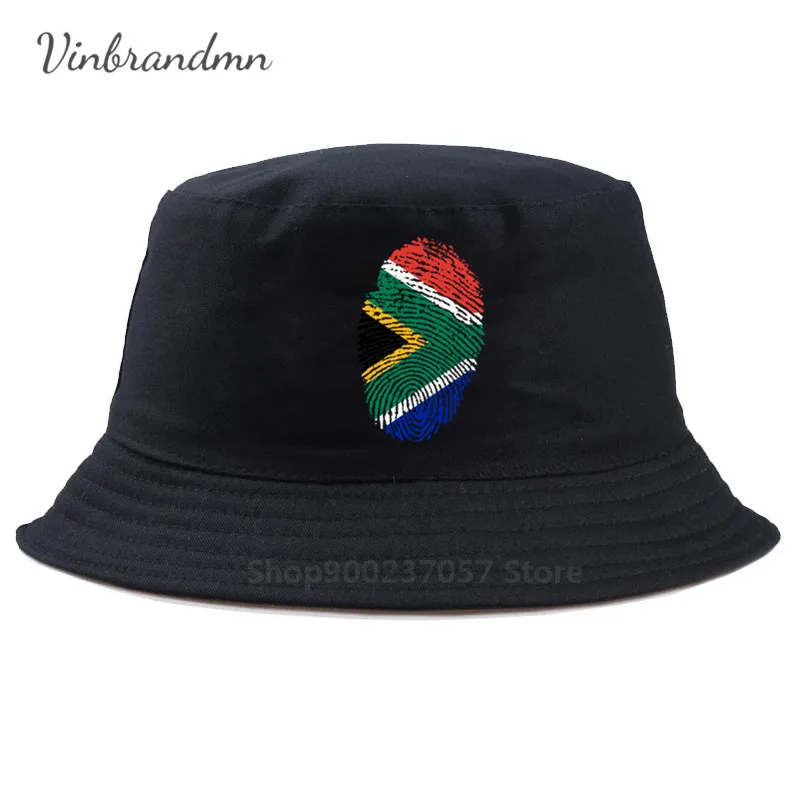 Funny South Africa Flag Fingerprint Panama Bucket Hat Cotton African Pride Patriotic heart Fisherman Hat