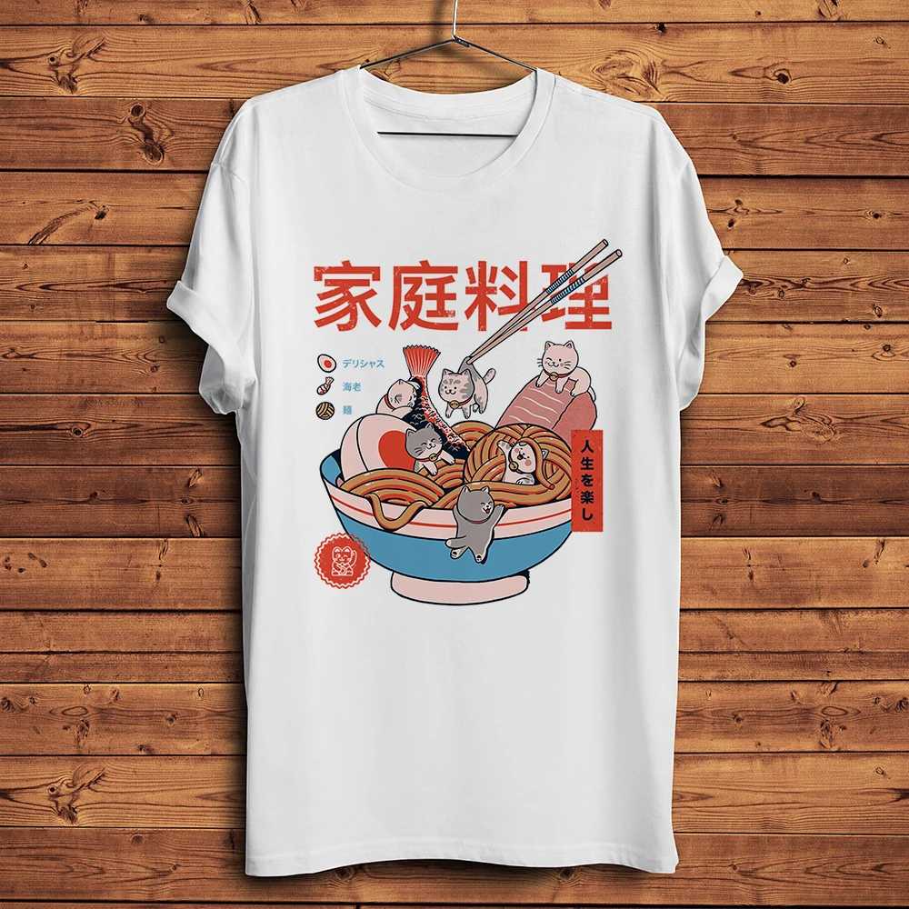 Japan kawaii mini Cats ramen funny anime tshirt men summer new white casual short sleeve unisex cute streetwear t shirt